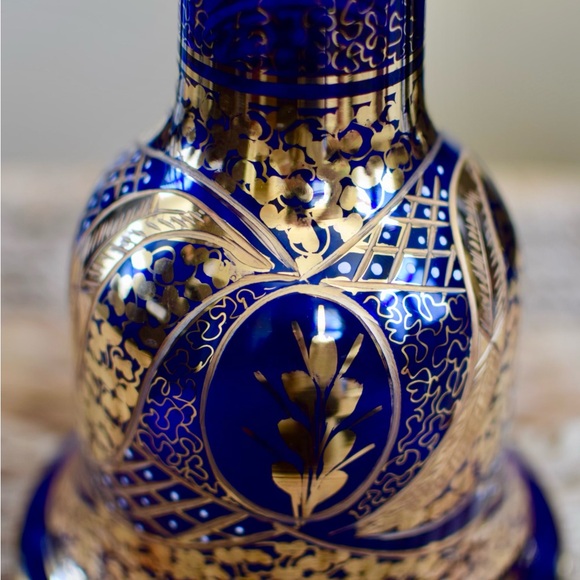 19th Century Antique Cobalt Gold Glass Vase Base - Picture 8 of 10